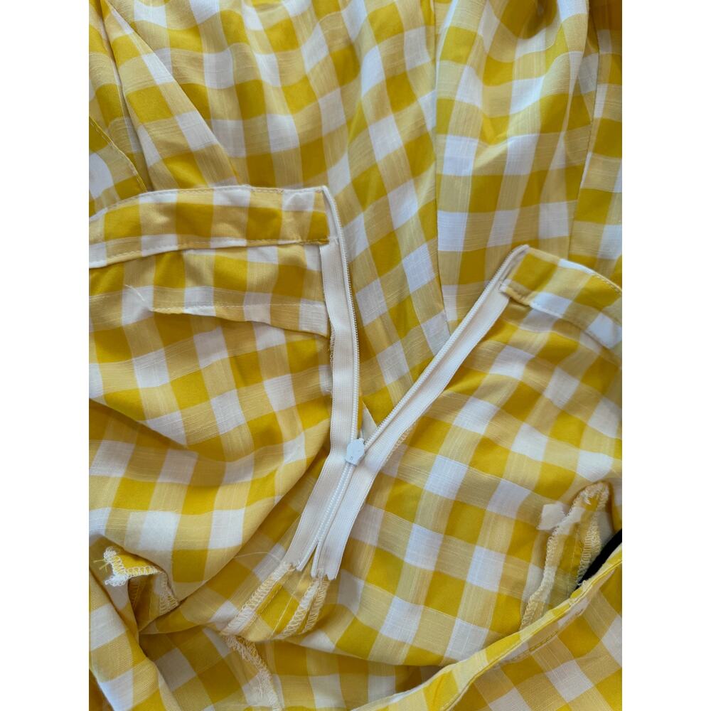 AQUA Butter Yellow Gingham Tie Shoulder Mini Dress S Cottagecore Picniccore - Picture 5 of 16